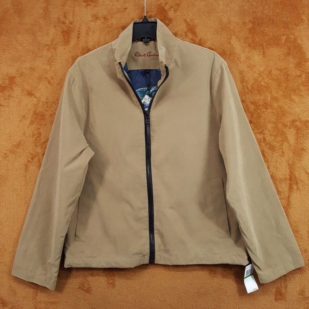 Robert Graham Jacket Mens Large Tan Zip Up Lightweight Peached Stand Collar